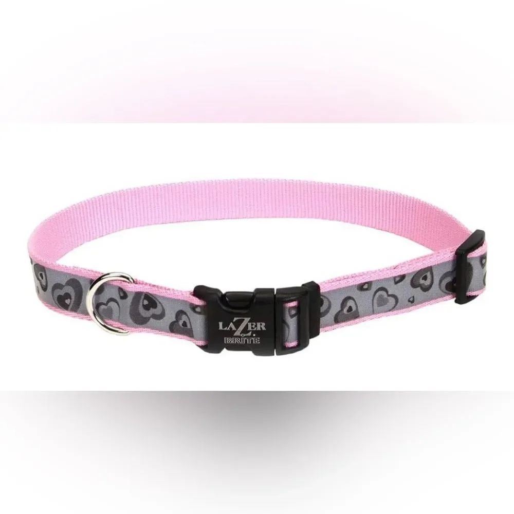 Lazer Brite Pink Hearts Reflective Adjustable Dog Collar EPC